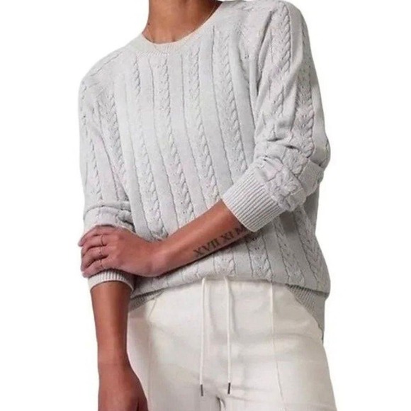 Athleta Crossroads Metallic Silver Cable Knit Sweater - Picture 2 of 8